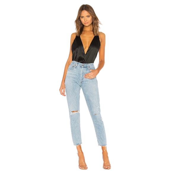 Agolde Jamie High Waisted Distressed Light Wash Straight Leg Jeans 27 Button Fly - Picture 2 of 12